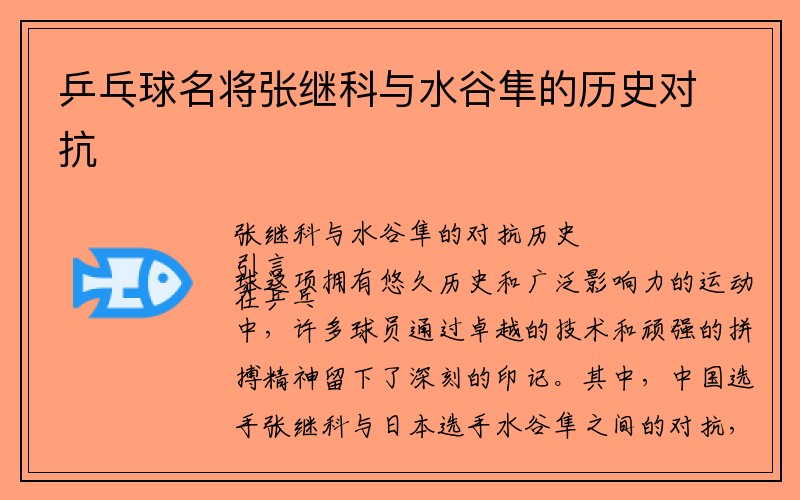 乒乓球名将张继科与水谷隼的历史对抗